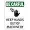 Signmission OSHA CAREFUL Sign, Keep Hands Out Of Machinery W/ Symbol, 5in X 3.5in Decal, 3.5" W, 5" L, Portrait OS-BC-D-35-V-10111 - alternate 1
